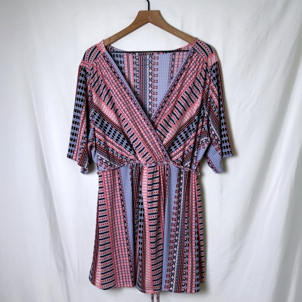 Motherhood Maternity Women Geometric Surplice Wrap Top Size 3X Pink Blue Navy